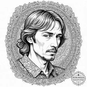 A graphic novel style portrait of andrei rubl... - эскиз тату (№1753022986_0, 20.07.2025 14:49) — tattoo-photo.ru