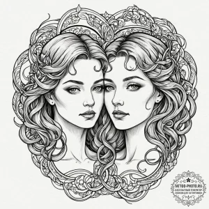 Tattoo sketch twin faces for gemini, connecte... - эскиз тату (№1753024143_0, 20.07.2025 15:09) — tattoo-photo.ru