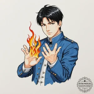 A neo-traditional portrait of roy mustang, sn... - эскиз тату (№1753024972_0, 20.07.2025 15:22) — tattoo-photo.ru