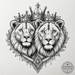 Tattoo design a pair of lion's or lioness's h... - эскиз тату (№1753025304_0, 20.07.2025 15:28) — tattoo-photo.ru
