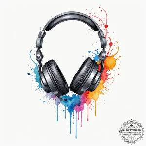 Tattoo sketch a headset microphone with sound... - эскиз тату (№1753025798_0, 20.07.2025 15:36) — tattoo-photo.ru