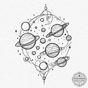 Planets, tattoo flash sheet design, sketch ta... - эскиз тату (№1753026210_0, 20.07.2025 15:43) — tattoo-photo.ru