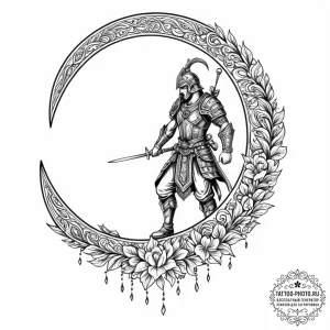 Tattoo design a crescent moon with a warrior'... - эскиз тату (№1753026706_0, 20.07.2025 15:51) — tattoo-photo.ru