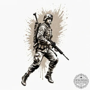 Tattoo design a dynamic image of a soldier or... - эскиз тату (№1753027696_0, 20.07.2025 16:08) — tattoo-photo.ru