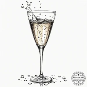 A shot of a glass of champagne, with bubbles... - эскиз тату (№1753028026_0, 20.07.2025 16:13) — tattoo-photo.ru