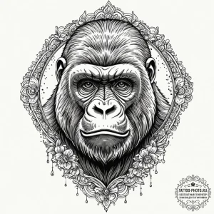 Gorilla, ink illustration for tattoo, on a cl... - эскиз тату (№1753028522_0, 20.07.2025 16:22) — tattoo-photo.ru