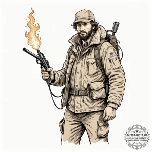 A graphic novel panel of macready from the th... - эскиз тату (№1753028690_0, 20.07.2025 16:24) — tattoo-photo.ru