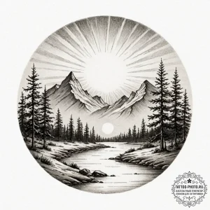 Tattoo sketch a sunrise and sunset over a sha... - эскиз тату (№1753028857_0, 20.07.2025 16:27) — tattoo-photo.ru