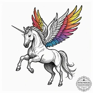 A linework tattoo of a pegasus in flight., ar... - эскиз тату (№1753028939_0, 20.07.2025 16:28) — tattoo-photo.ru