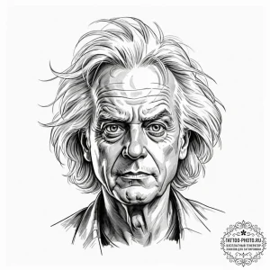 A sketch of doc brown, with his wild hair and... - эскиз тату (№1753029852_0, 20.07.2025 16:44) — tattoo-photo.ru