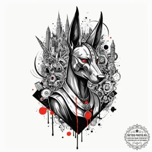 Anubis, concept art for tattoo, on a clean wh... - эскиз тату (№1753030182_0, 20.07.2025 16:49) — tattoo-photo.ru