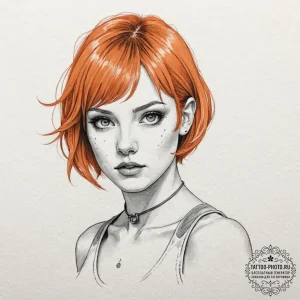 Neo-traditional portrait of leeloo with her o... - эскиз тату (№1753030598_0, 20.07.2025 16:56) — tattoo-photo.ru