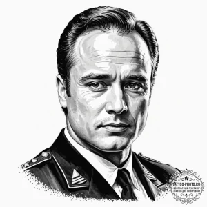 A trash polka portrait of marlon brando as co... - эскиз тату (№1753031504_0, 20.07.2025 17:11) — tattoo-photo.ru