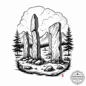 A linework tattoo of the standing stones at c... - эскиз тату (№1753031587_0, 20.07.2025 17:13) — tattoo-photo.ru