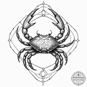 Tattoo design a cancer crab, with a small cha... - эскиз тату (№1753032580_0, 20.07.2025 17:29) — tattoo-photo.ru