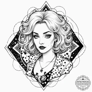 A trash polka tattoo of cruella de vil, with... - эскиз тату (№1753033326_0, 20.07.2025 17:42) — tattoo-photo.ru