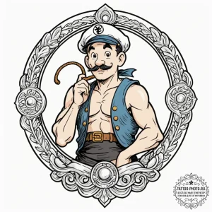 Popeye the sailor, artistic tattoo sketch, ne... - эскиз тату (№1753034069_0, 20.07.2025 17:54) — tattoo-photo.ru