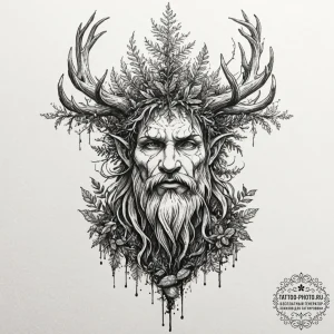 A tattoo sketch of a leshy, the forest spirit... - эскиз тату (№1753034152_0, 20.07.2025 17:55) — tattoo-photo.ru