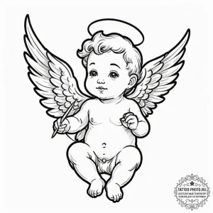 Cherub, tattoo drawing outline, linework tatt... - эскиз тату (№1753035310_0, 20.07.2025 18:15) — tattoo-photo.ru