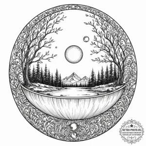 A shot through a crystal ball, showing an inv... - эскиз тату (№1753036548_0, 20.07.2025 18:35) — tattoo-photo.ru