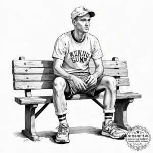 A sketch of forrest gump sitting on the bench... - эскиз тату (№1753036796_0, 20.07.2025 18:39) — tattoo-photo.ru
