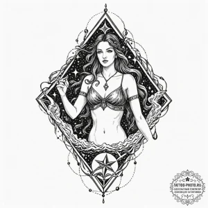 Tattoo sketch aquarius's water-bearer with th... - эскиз тату (№1753039268_0, 20.07.2025 19:21) — tattoo-photo.ru