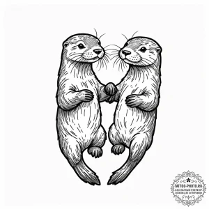 Tattoo design a pair of otters holding hands,... - эскиз тату (№1753039847_0, 20.07.2025 19:30) — tattoo-photo.ru