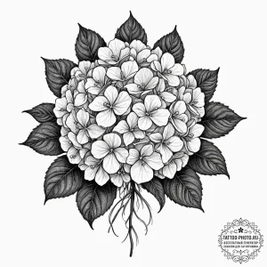 Hydrangea, concept art for tattoo, on a clean... - эскиз тату (№1753040669_0, 20.07.2025 19:44) — tattoo-photo.ru