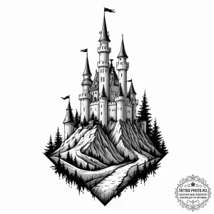 Tattoo sketch a pixelated castle silhouette o... - эскиз тату (№1753041661_0, 20.07.2025 20:01) — tattoo-photo.ru