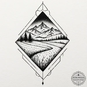 Tattoo sketch: a landscape view of a vast, fe... - эскиз тату (№1753042074_0, 20.07.2025 20:07) — tattoo-photo.ru