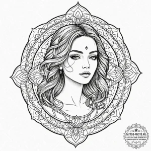 Tattoo sketch a fine line portrait of a woman... - эскиз тату (№1753042157_0, 20.07.2025 20:09) — tattoo-photo.ru