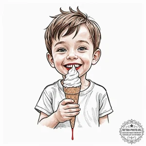 A young boy with a missing front tooth, grinn... - эскиз тату (№1753045215_0, 20.07.2025 21:00) — tattoo-photo.ru