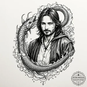 A graphic novel style portrait of aragorn as... - эскиз тату (№1753045380_0, 20.07.2025 21:03) — tattoo-photo.ru