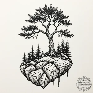 Tattoo sketch a tree growing out of rock, sym... - эскиз тату (№1753046041_0, 20.07.2025 21:14) — tattoo-photo.ru