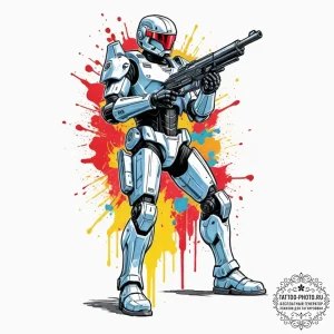A graphic novel style tattoo of robocop with... - эскиз тату (№1753047525_0, 20.07.2025 21:38) — tattoo-photo.ru