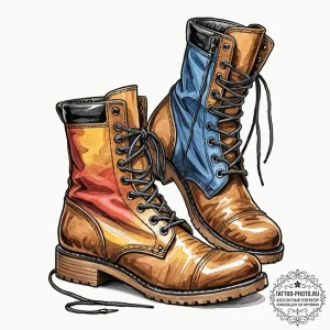 Tattoo design a pair of combat boots, scuffed... - эскиз тату (№1753047855_0, 20.07.2025 21:44) — tattoo-photo.ru