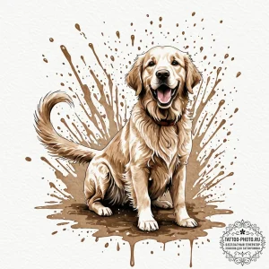 A close-up portrait of a wet golden retriever... - эскиз тату (№1753048022_0, 20.07.2025 21:47) — tattoo-photo.ru