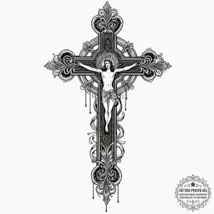Orthodox cross, ink illustration for tattoo,... - эскиз тату (№1753048764_0, 20.07.2025 21:59) — tattoo-photo.ru