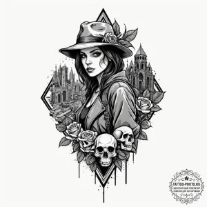 Tattoo sketch a shadowy figure of a rogue or... - эскиз тату (№1753049261_0, 20.07.2025 22:07) — tattoo-photo.ru