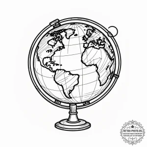 Globe, tattoo sketch design, linework tattoo... - эскиз тату (№1753049425_0, 20.07.2025 22:10) — tattoo-photo.ru