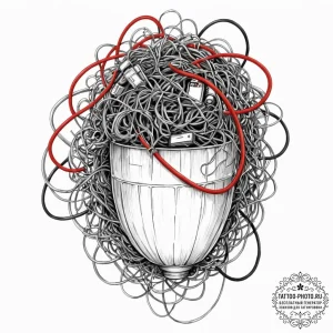 Trash polka composition of a human battery in... - эскиз тату (№1753049837_0, 20.07.2025 22:17) — tattoo-photo.ru