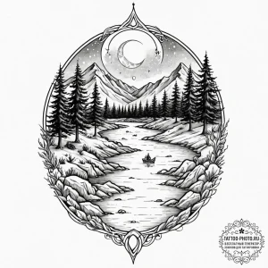 Tattoo design: a mystical scene of veles guid... - эскиз тату (№1753050824_0, 20.07.2025 22:33) — tattoo-photo.ru
