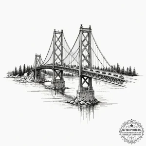 Bridge, artistic tattoo sketch, sepia tone sk... - эскиз тату (№1753052888_0, 20.07.2025 23:08) — tattoo-photo.ru