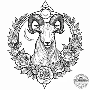 Tattoo design a capricorn goat-fish, with sat... - эскиз тату (№1753052971_0, 20.07.2025 23:09) — tattoo-photo.ru