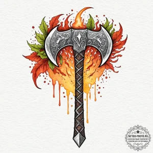 Tattoo sketch: perun's stylized war axe, crac... - эскиз тату (№1753053302_0, 20.07.2025 23:15) — tattoo-photo.ru