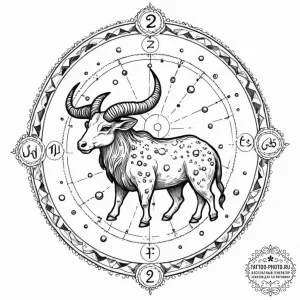 Tattoo sketch a blackwork outline of a zodiac... - эскиз тату (№1753053796_0, 20.07.2025 23:23) — tattoo-photo.ru