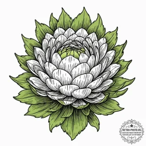 A close-up of a blooming artichoke flower., a... - эскиз тату (№1753053879_0, 20.07.2025 23:24) — tattoo-photo.ru