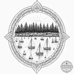 A shot of a harbor filled with sailboats, the... - эскиз тату (№1753053959_0, 20.07.2025 23:25) — tattoo-photo.ru