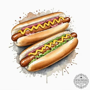 Tattoo design a 'hot dog' on one, 'bun' on th... - эскиз тату (№1753054043_0, 20.07.2025 23:27) — tattoo-photo.ru
