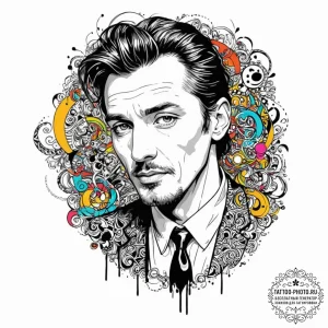 A trash polka composition of mr. blonde from... - эскиз тату (№1753054125_0, 20.07.2025 23:28) — tattoo-photo.ru